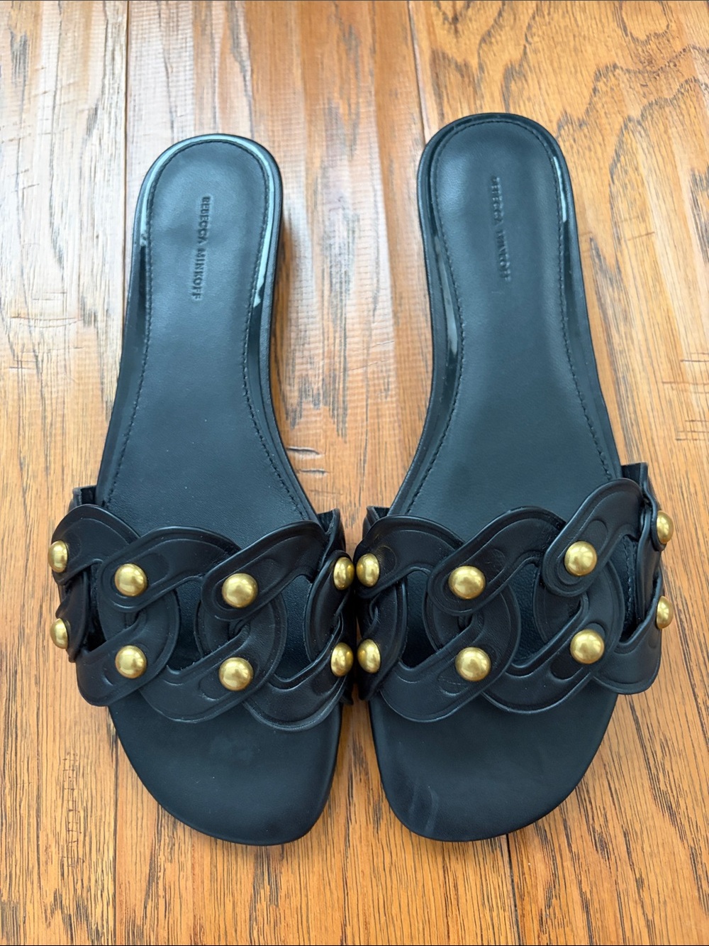 Rebecca Minkoff Black Stud-Accent Slide Sandals Women’s 8